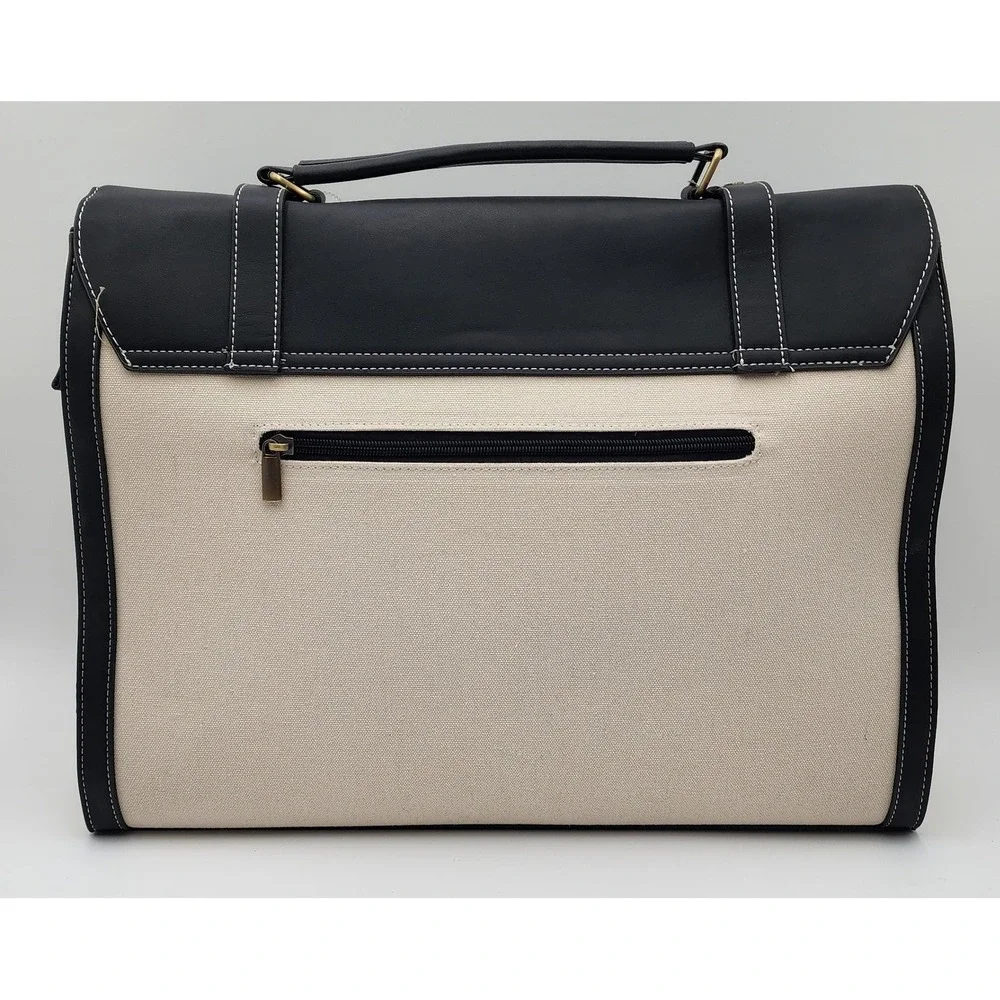 Missnine Laptop Briefcase Women Large Black Beige NEW Canvas Faux Leather Bag